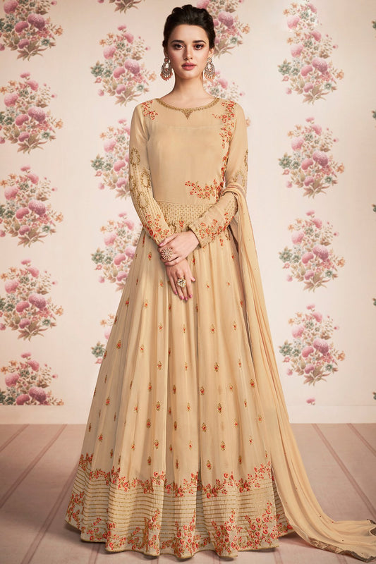 Tan Brown Georgette Anarkali Suit and Dupatta