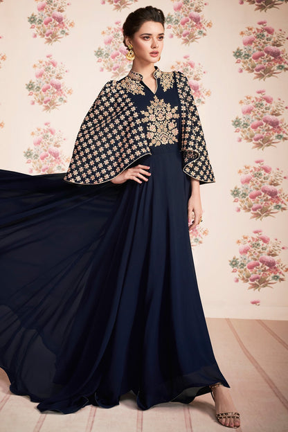 Midnight Blue Georgette Anarkali Suit and Dupatta