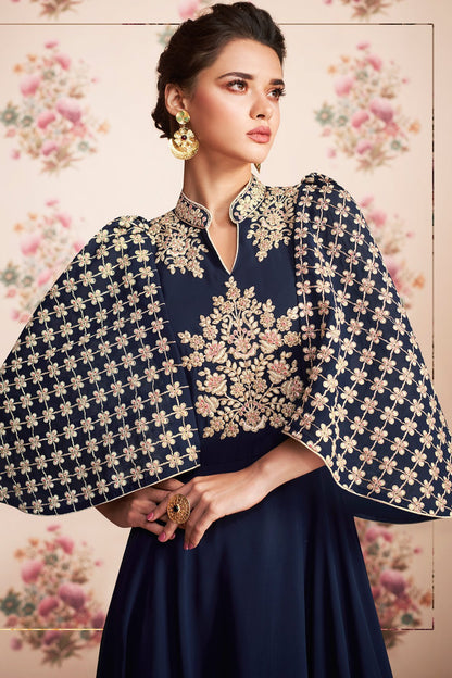 Midnight Blue Georgette Anarkali Suit and Dupatta