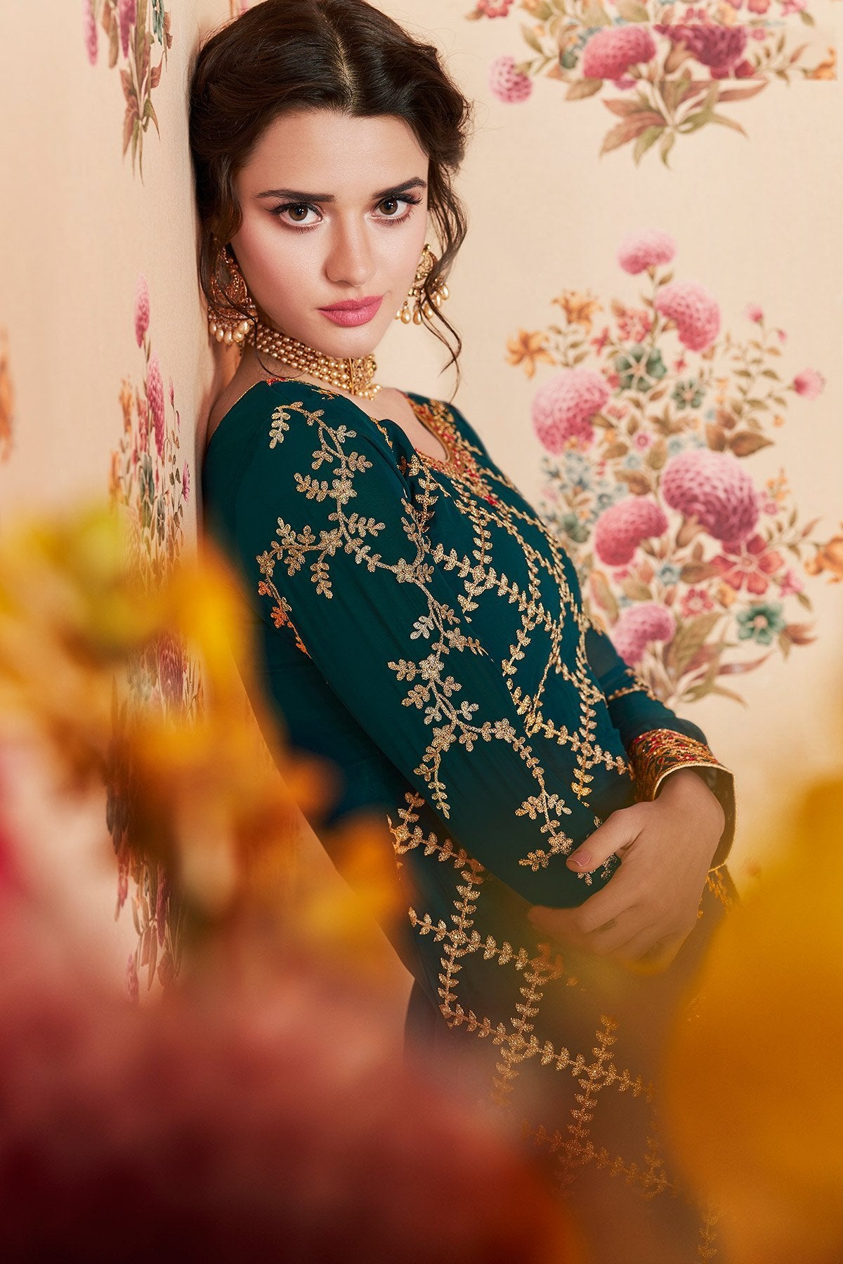 Peacock Blue and Maroon Designer Gharara Suit