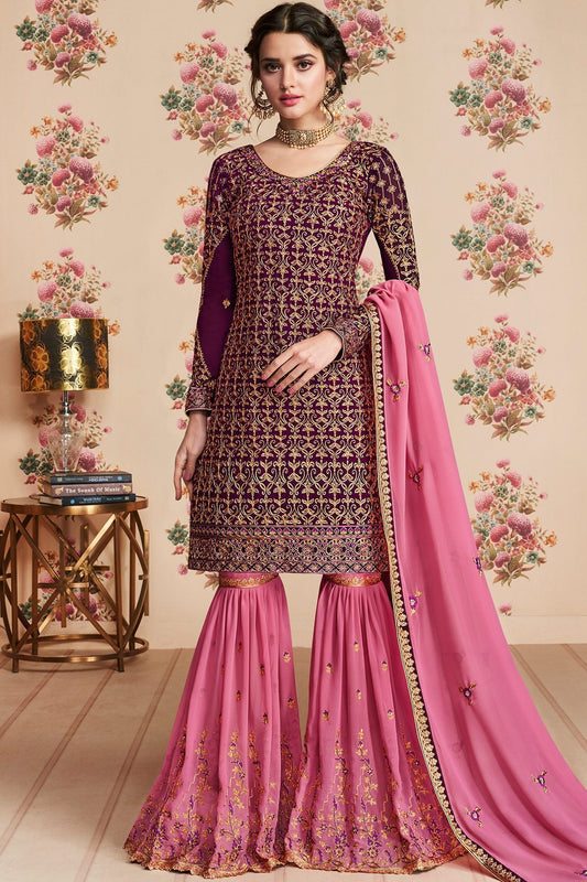 Wine and Pink Designer Gharara Suit