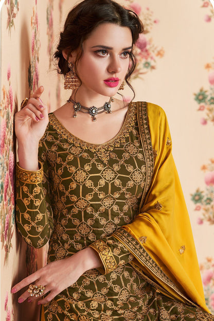Seaweed Green And Yellow designer Gharara Suit