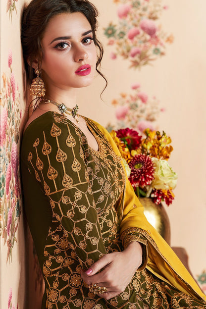 Seaweed Green And Yellow designer Gharara Suit