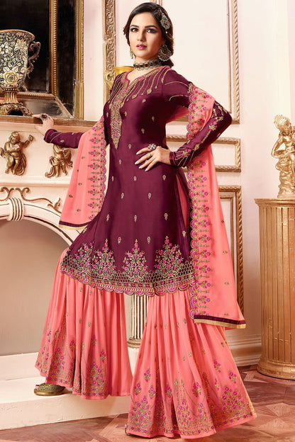 Purple and Pink Georgette Sharara Suit