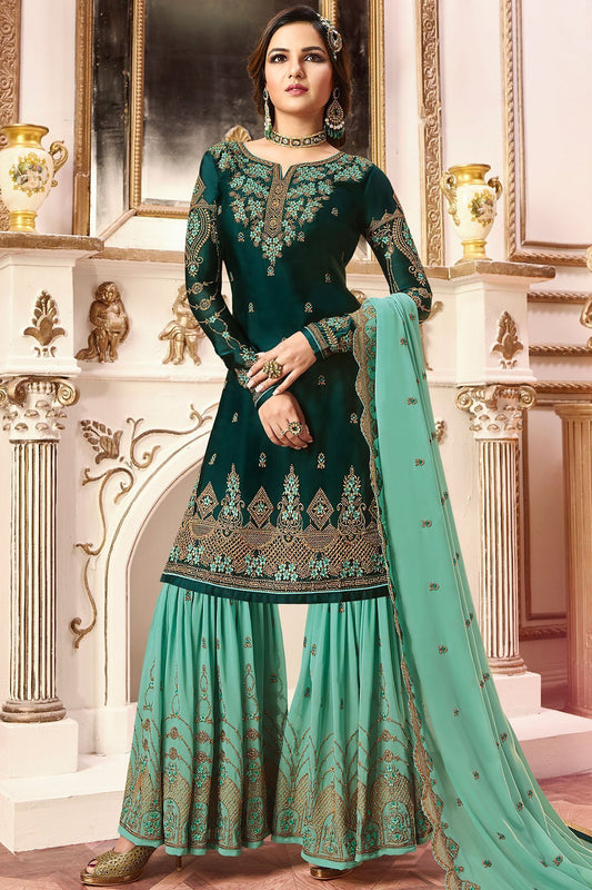 Dual Green Georgette Sharara Suit