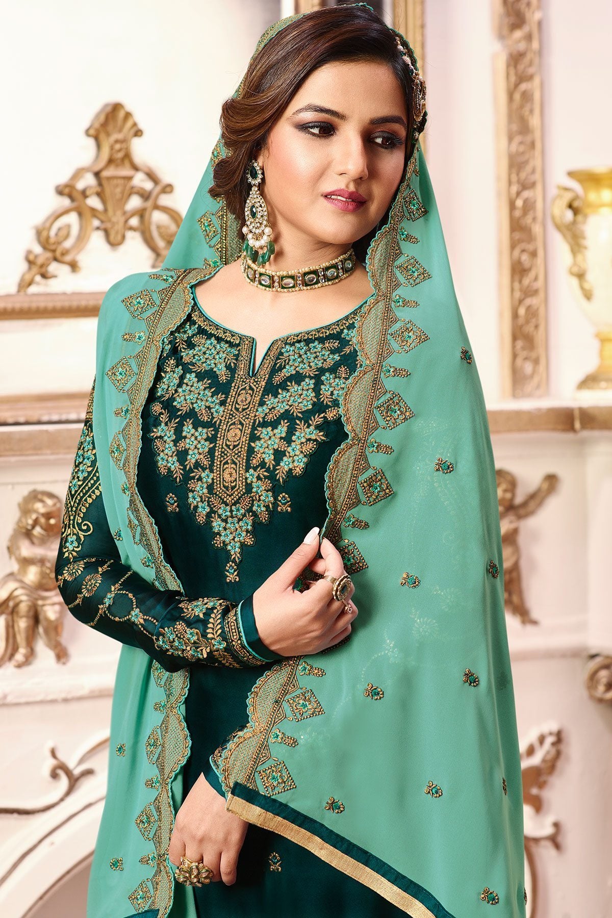 Dual Green Georgette Sharara Suit