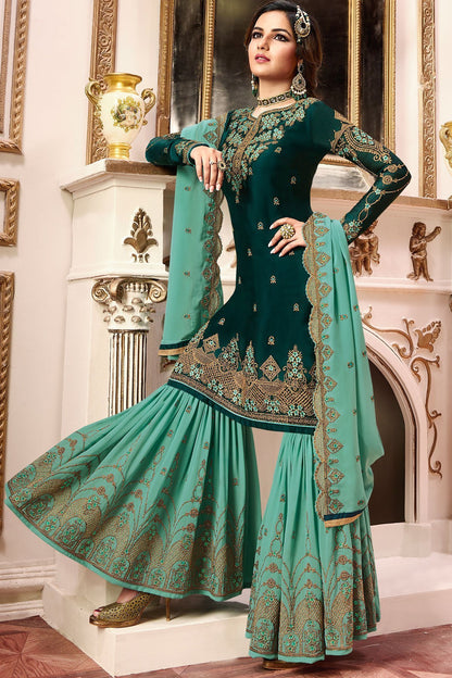 Dual Green Georgette Sharara Suit