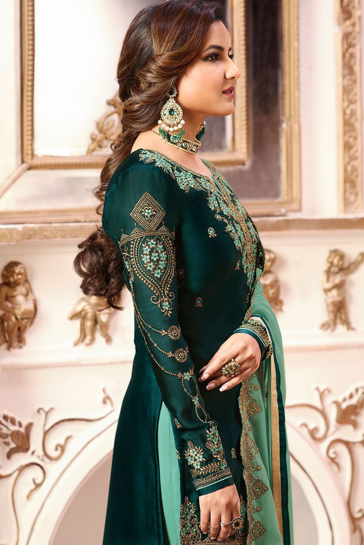 Dual Green Georgette Sharara Suit