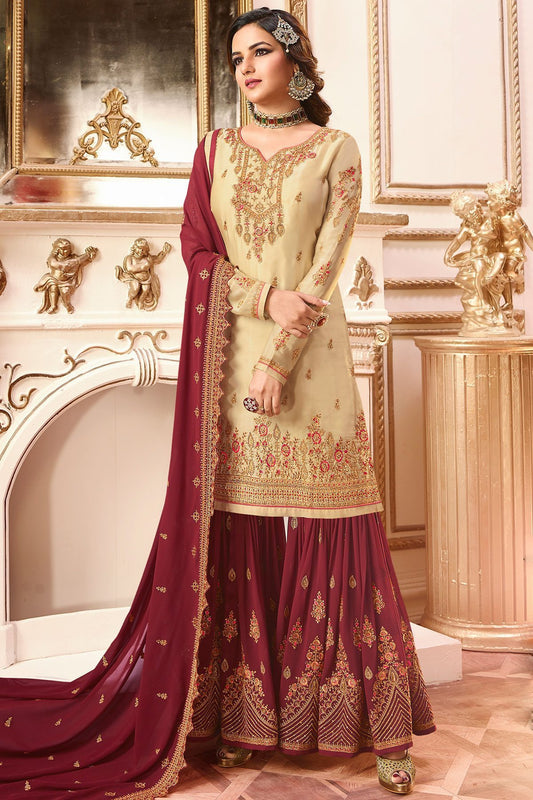 Purple and Peach Georgette Sharara Suit