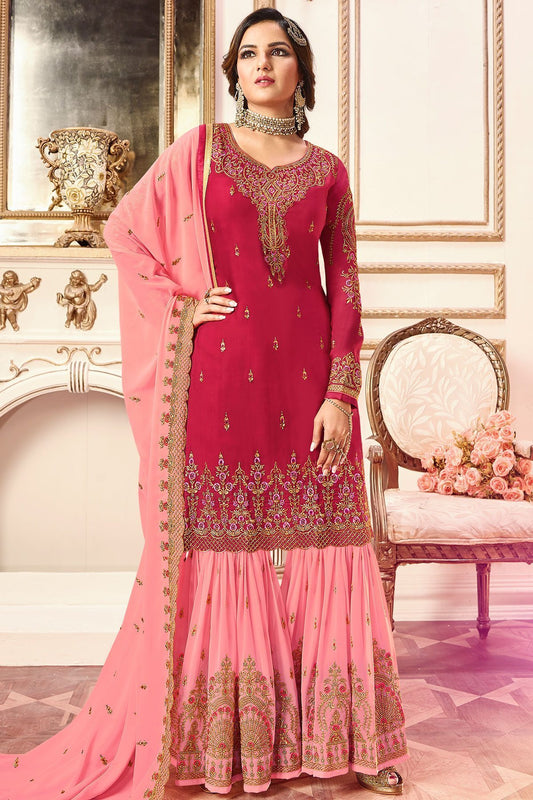 Pink Georgette Party Wear Sharara Suit