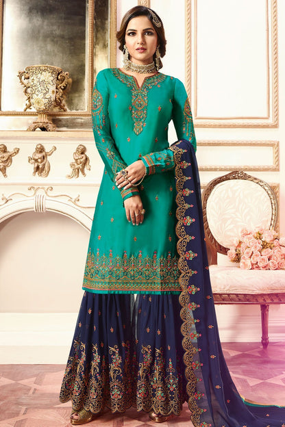 Cyan and Blue Party Wear Sharara Suit