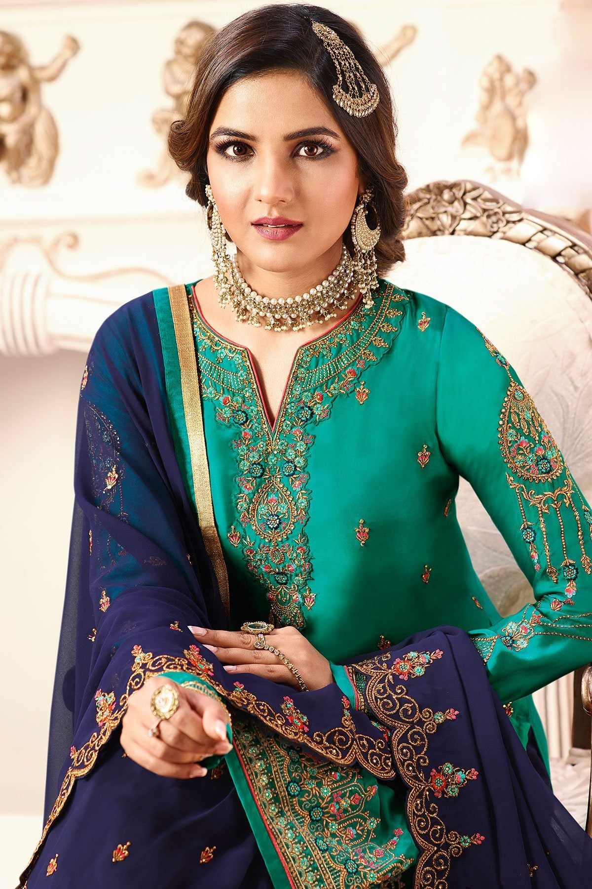 Cyan and Blue Party Wear Sharara Suit