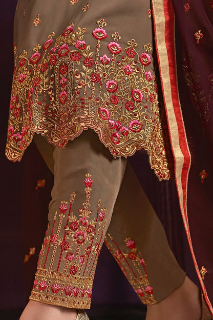 Peanut-Brown shaded suit with exquisite artwork.