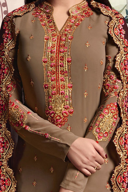 Peanut-Brown shaded suit with exquisite artwork.