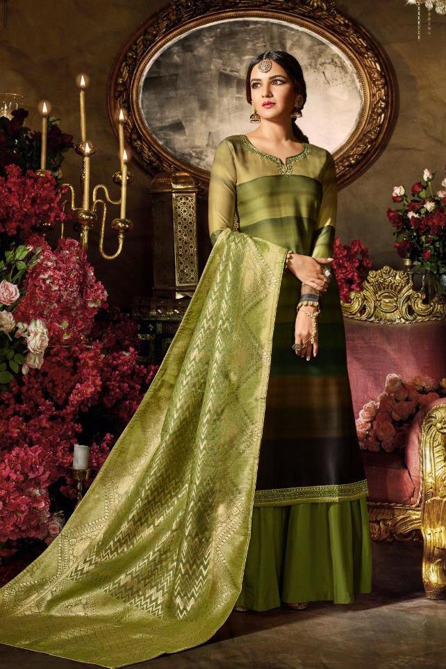 Mint Green Multi-shaded Party Wear Suit With Palazzo