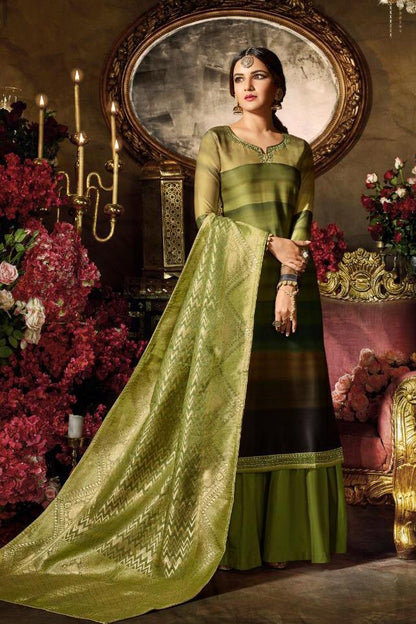 Mint Green Multi-shaded Party Wear Suit With Palazzo