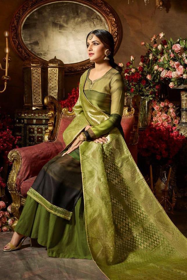 Mint Green Multi-shaded Party Wear Suit With Palazzo