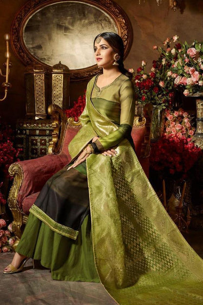 Mint Green Multi-shaded Party Wear Suit With Palazzo