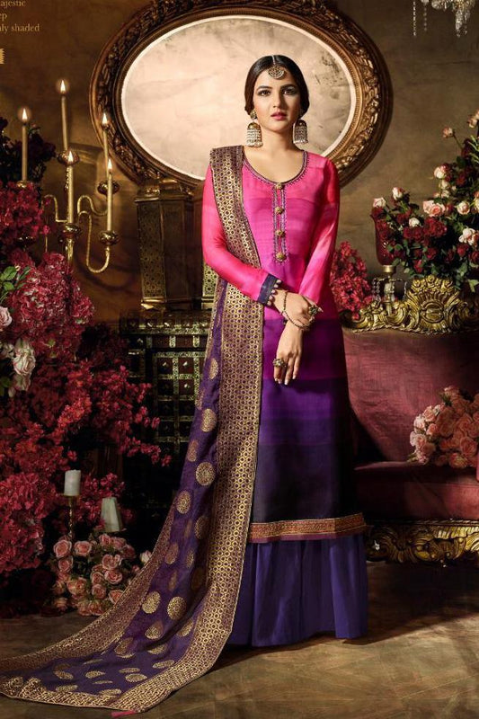 Pink and Purple Multi-shaded Party Wear Suit With Palazzo
