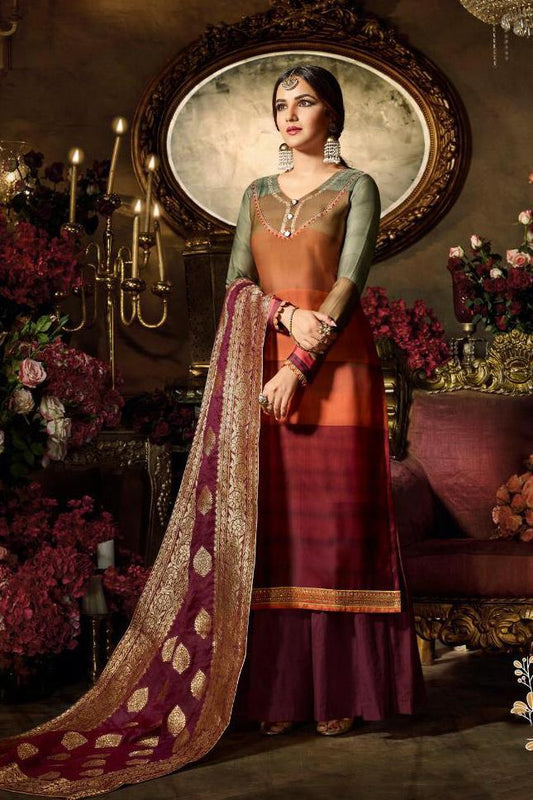 Purple Multicolored Party Wear Suit With Palazzo