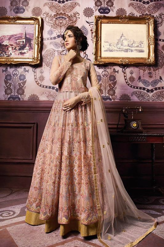 Peach Hues Party Wear Lehenga Style Anarkali Suit