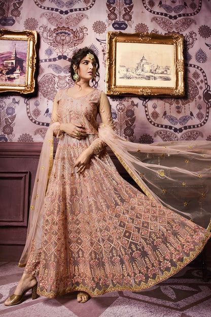 Peach Hues Party Wear Lehenga Style Anarkali Suit