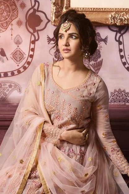 Peach Hues Party Wear Lehenga Style Anarkali Suit