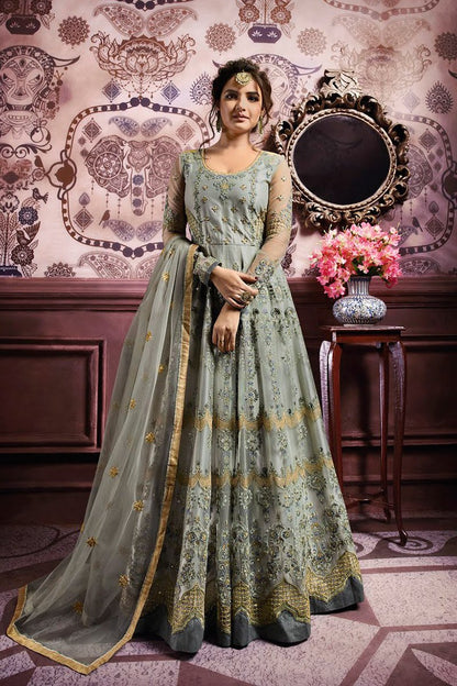 Olive And Golden Party Wear Anarkali Suit