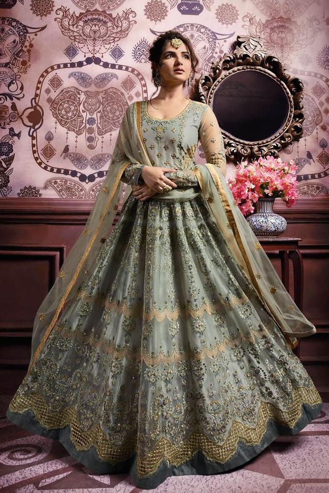 Olive And Golden Party Wear Anarkali Suit