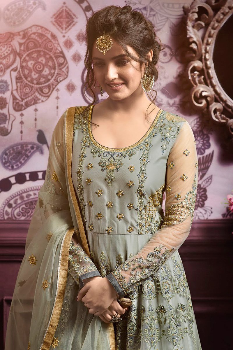Olive And Golden Party Wear Anarkali Suit