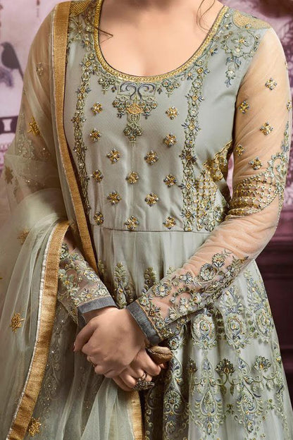 Olive And Golden Party Wear Anarkali Suit