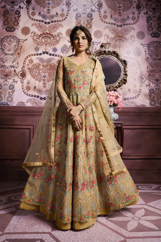 Yellow Party Wear Layered Lehenga Style Anarkali Suit