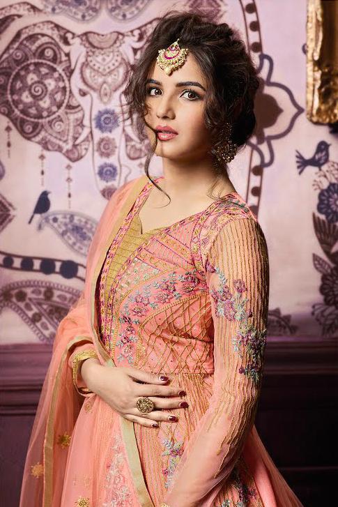 Orange Party Wear Layered Lehenga Style Anarkali Suit
