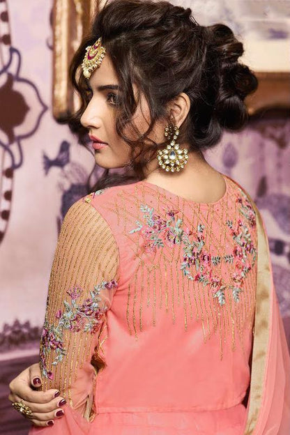 Orange Party Wear Layered Lehenga Style Anarkali Suit
