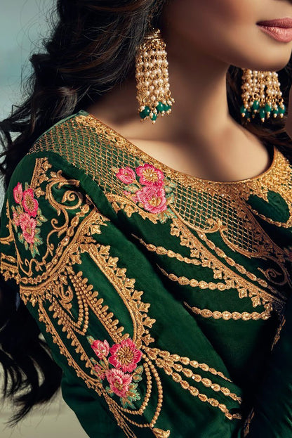 Green Dual Tone Embroidered Sharara Suit