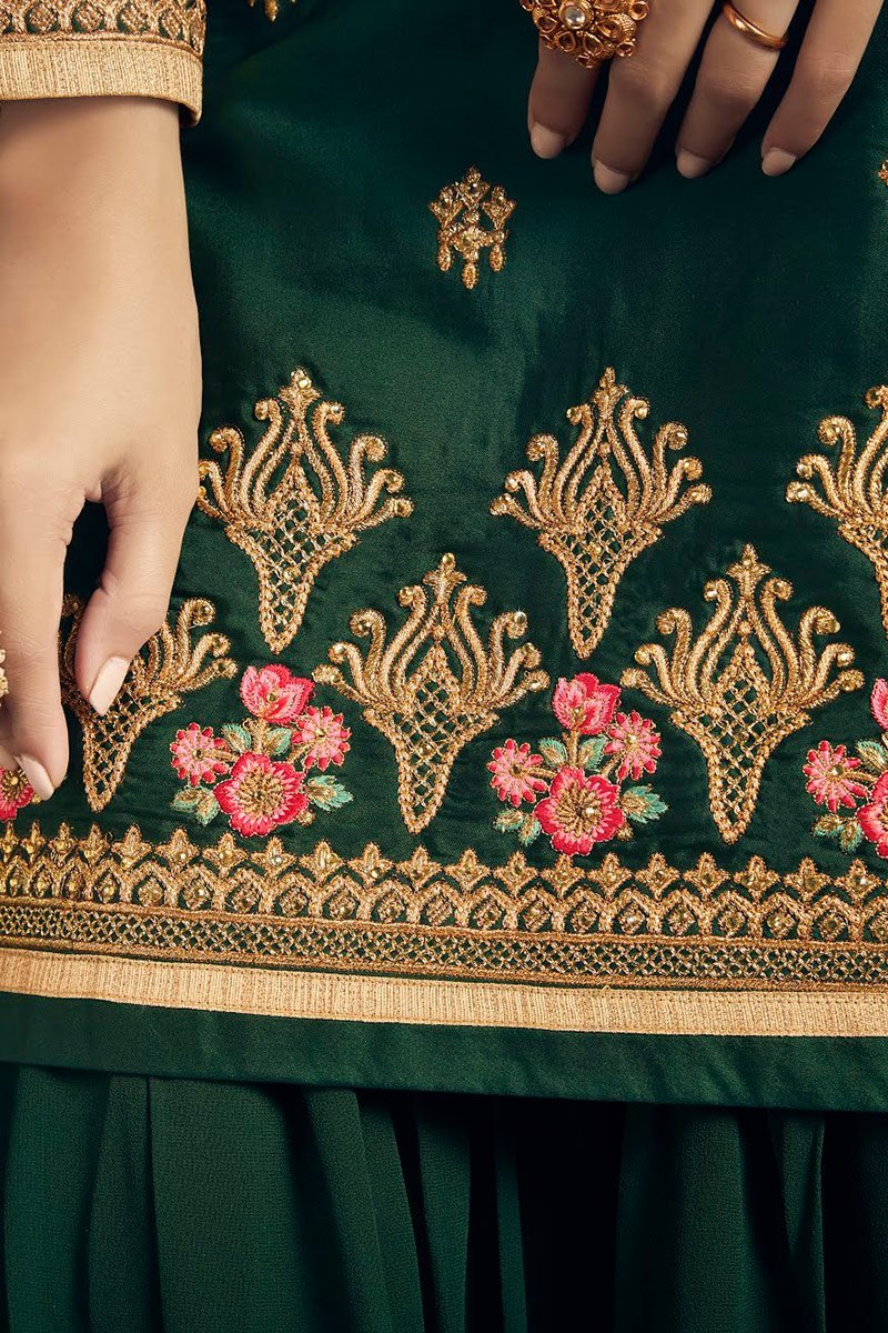 Green Dual Tone Embroidered Sharara Suit