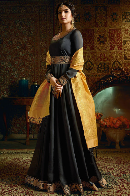 Denim Blue Georgette Satin Party Wear Anarkali Suit