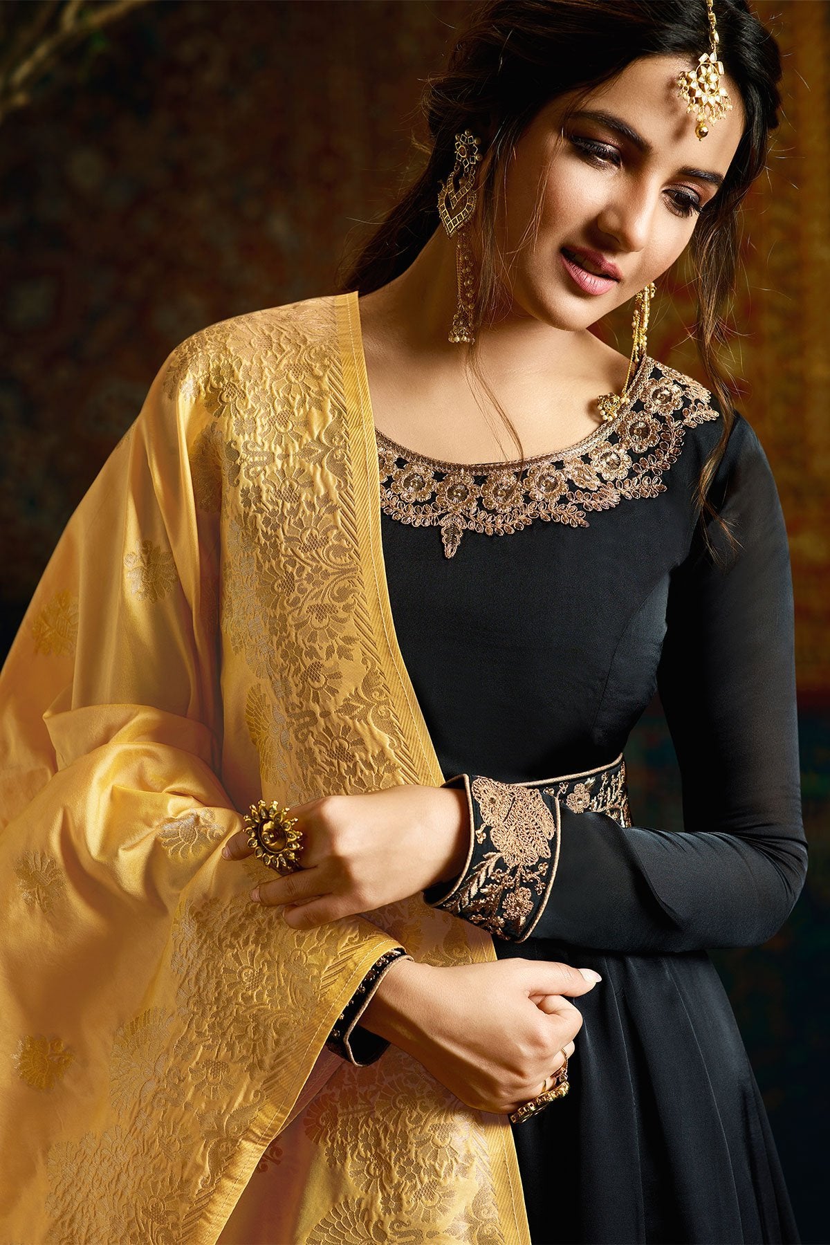 Denim Blue Georgette Satin Party Wear Anarkali Suit