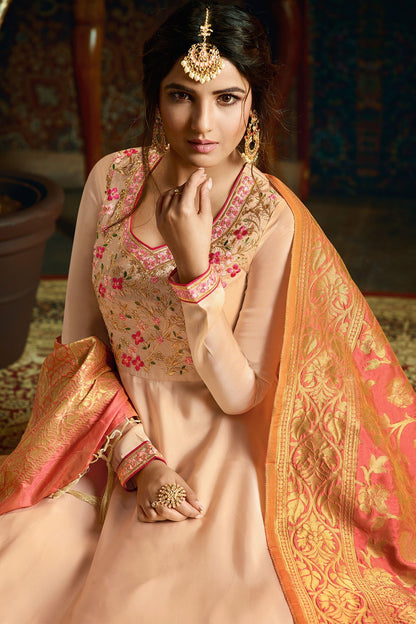 Baby Pink Georgette Satin Party Wear Anarkali Suit