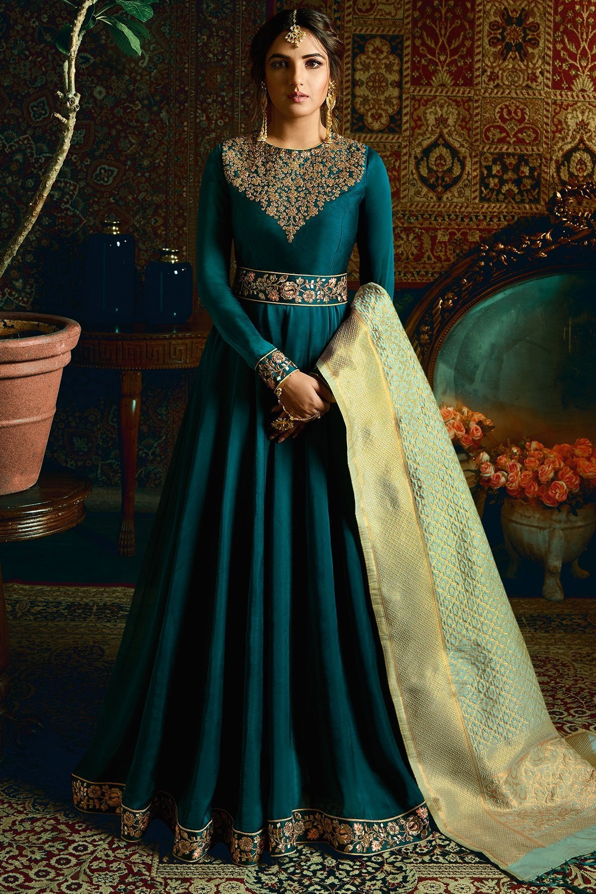 Admiral Blue Georgette Satin Party Wear Anarkali Suit