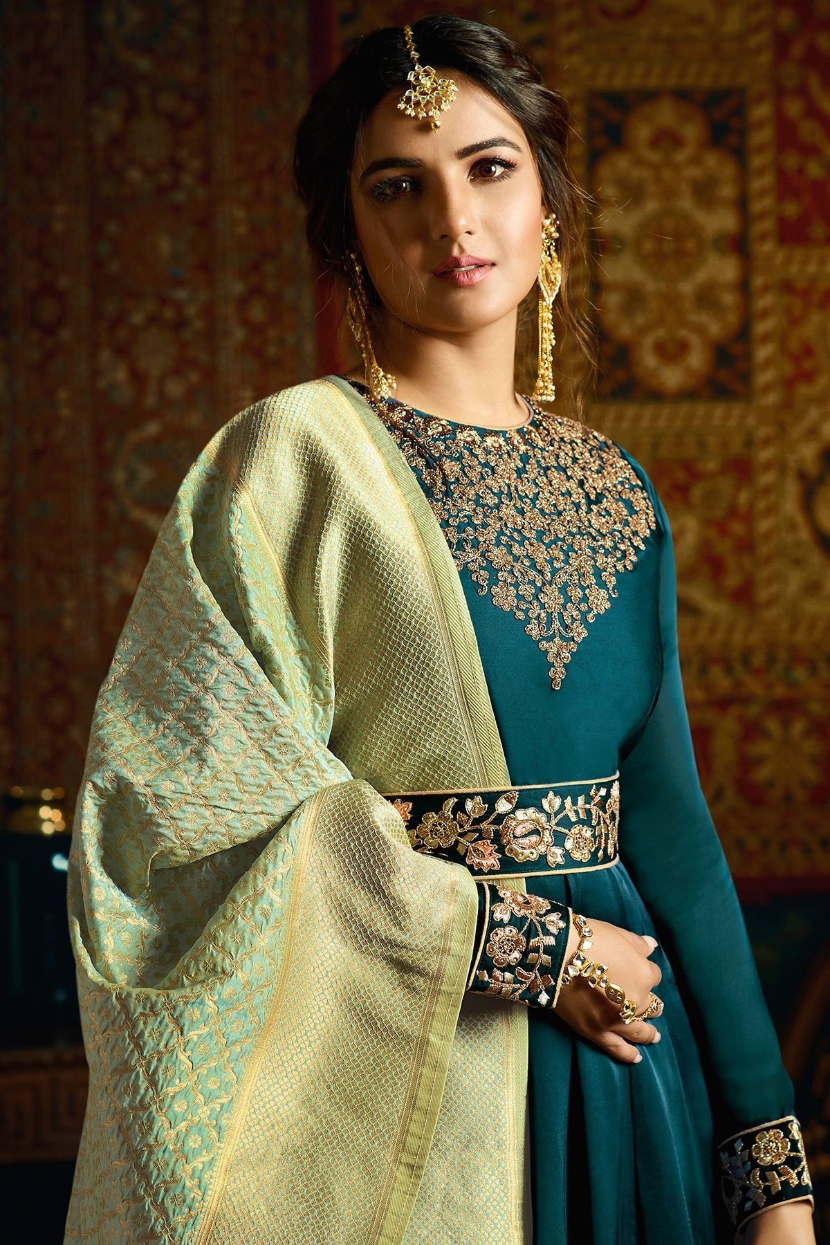 Admiral Blue Georgette Satin Party Wear Anarkali Suit