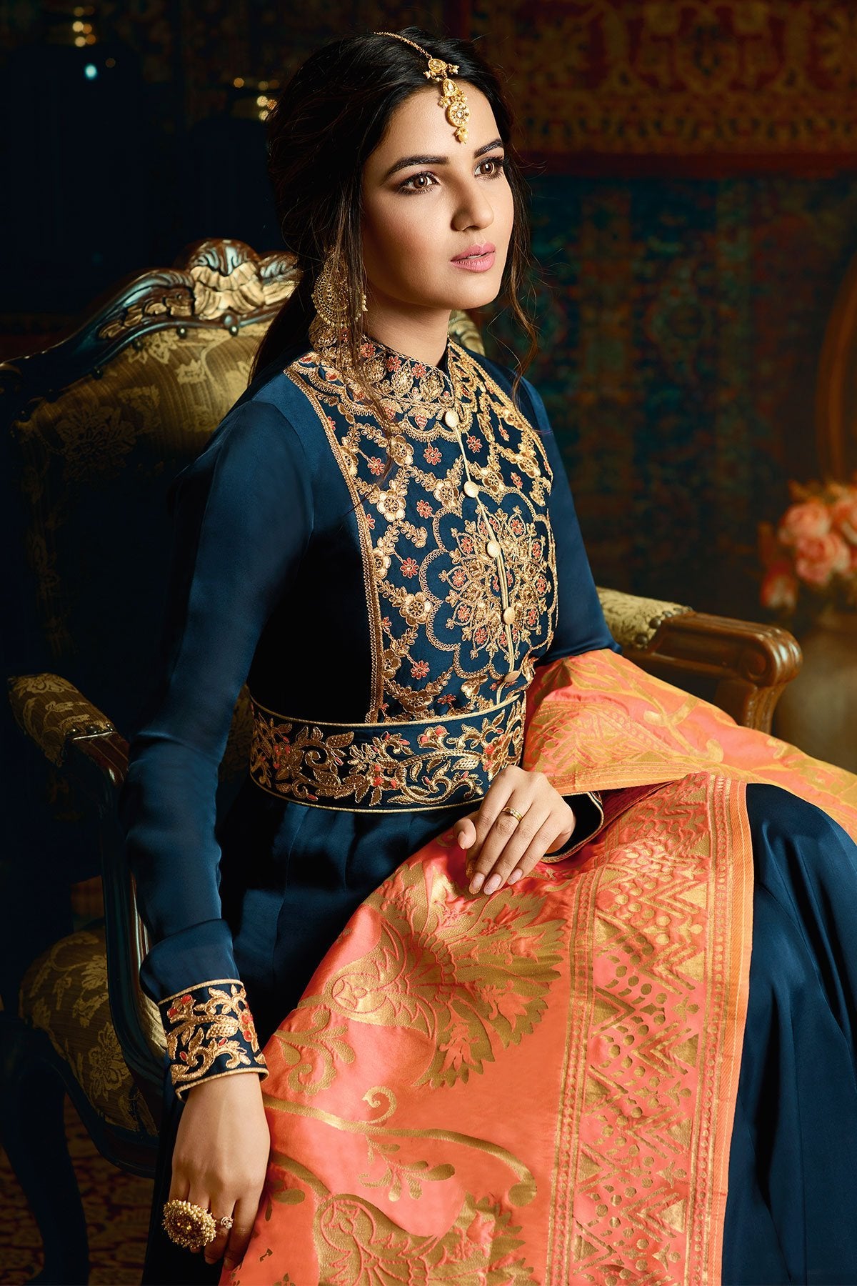 Azure Blue Georgette Satin Party Wear Anarkali Suit