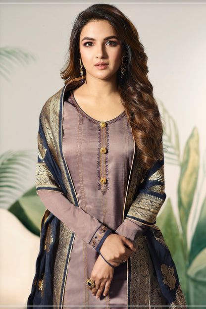 Dove Grey and Oxford Blue Satin Silk Sharara Suit
