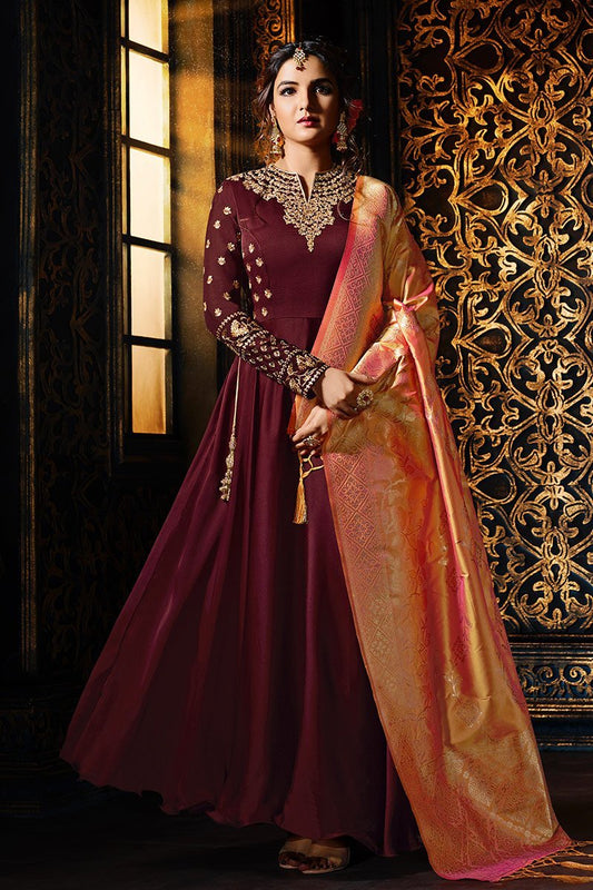 Magenta Sartin Georgette Floor length Anarkali Suit