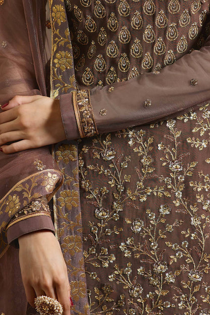 Brown Gray embroidered designer Sharara suit