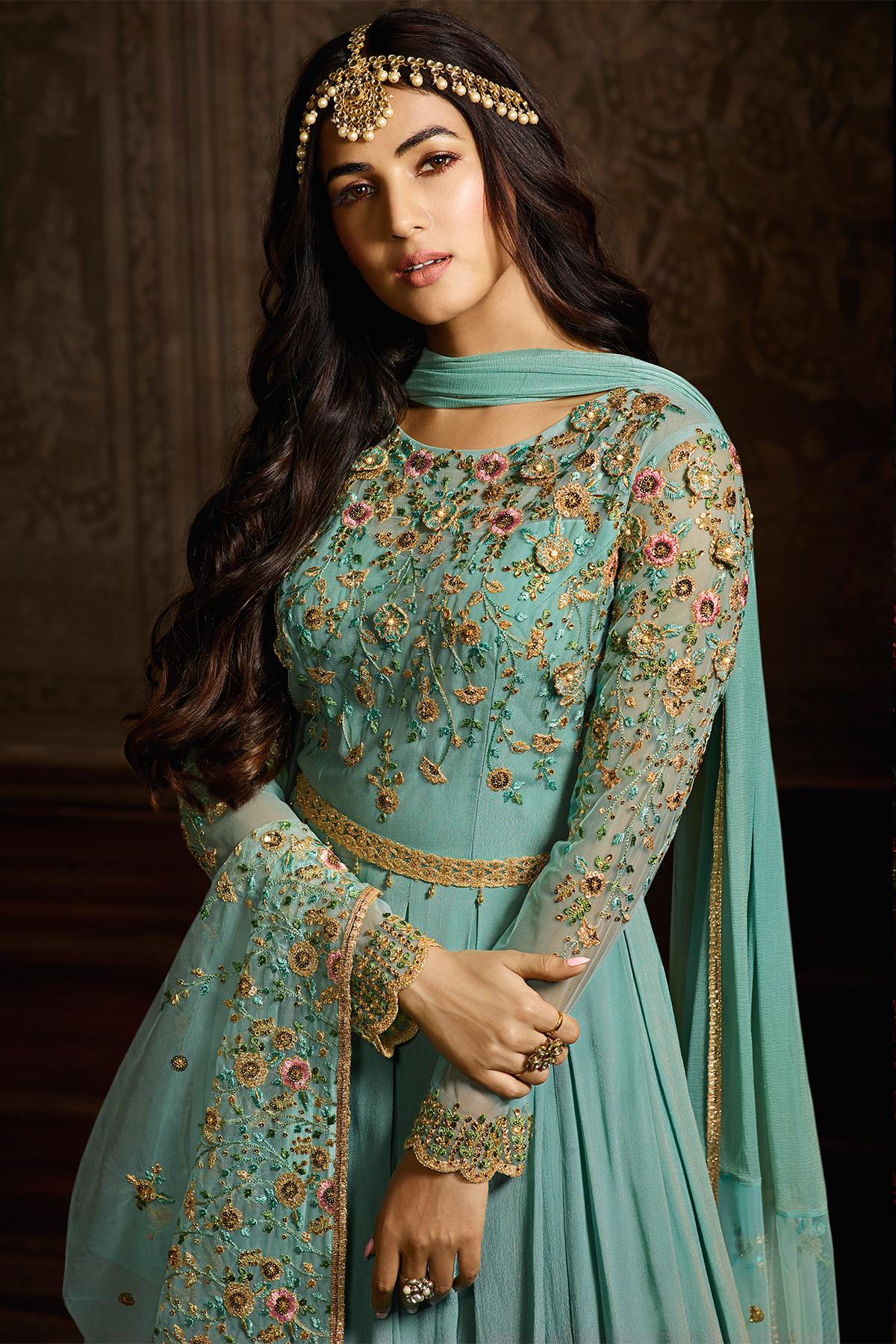 Arctic Blue Designer Net Anarkali Suit