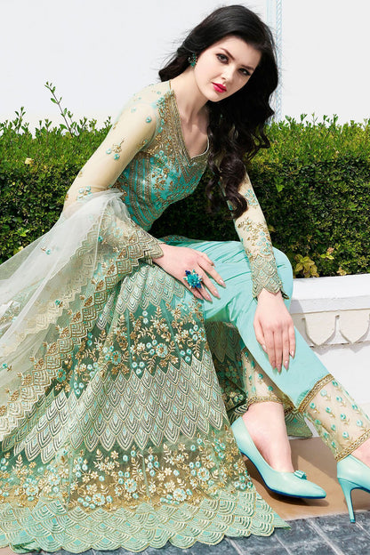 Arctic Blue Net Party Wear Anarkali Suit