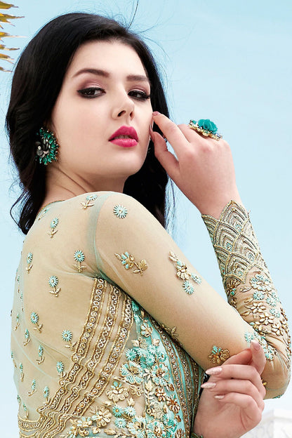 Arctic Blue Net Party Wear Anarkali Suit