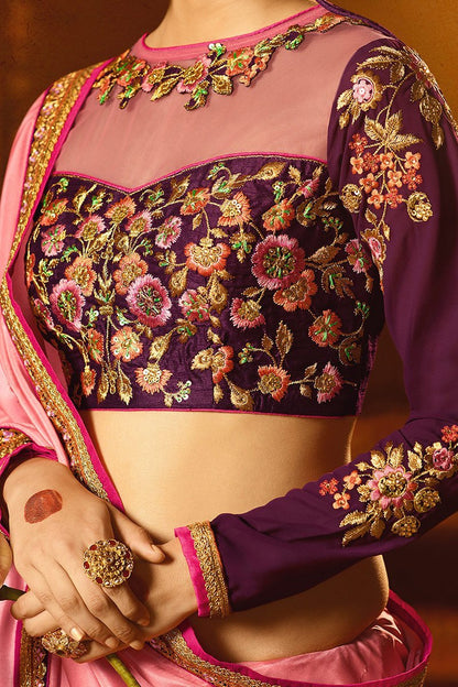 Baby-Pink colored Japan Crape Saree with Heavy Blouse