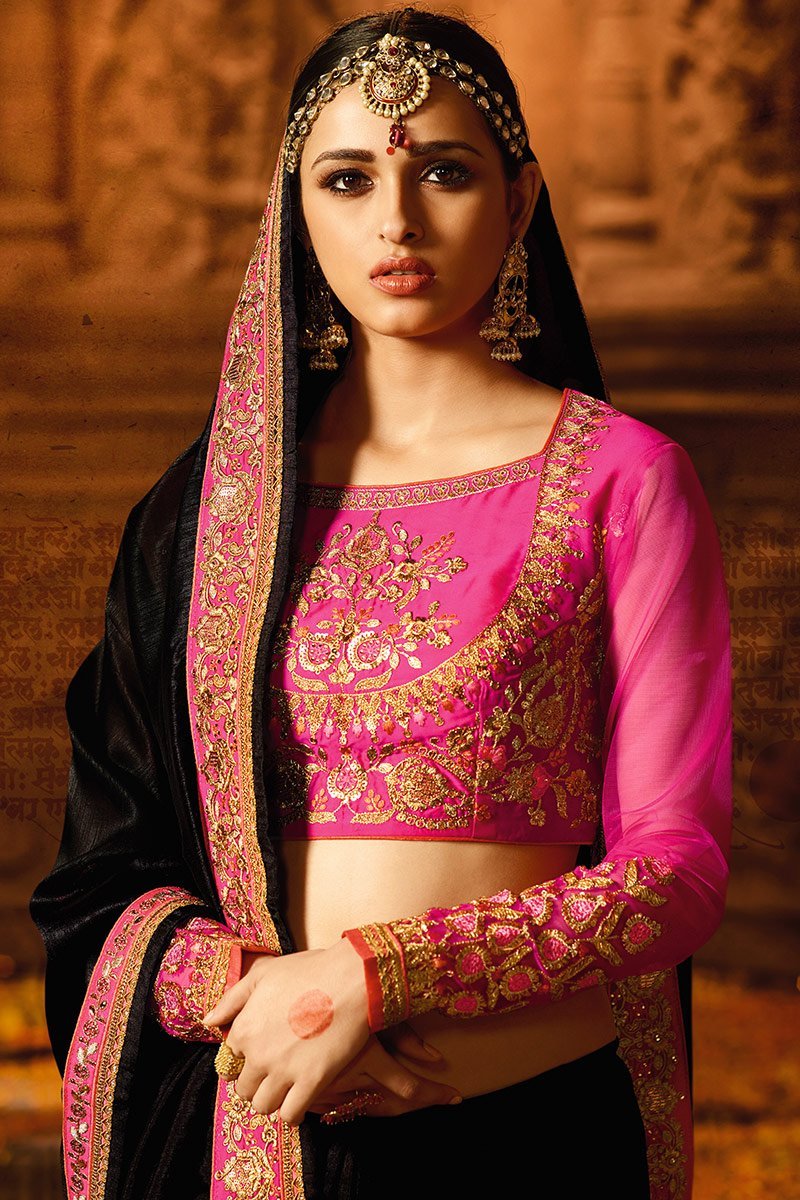 Midnight-Black colored Silk Saree with Heavy Blouse